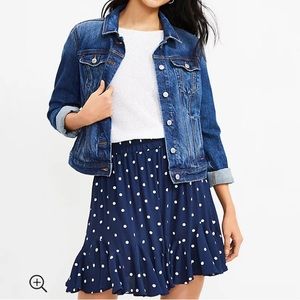 LOFT Dotted Godet Skirt in Navy Size Small